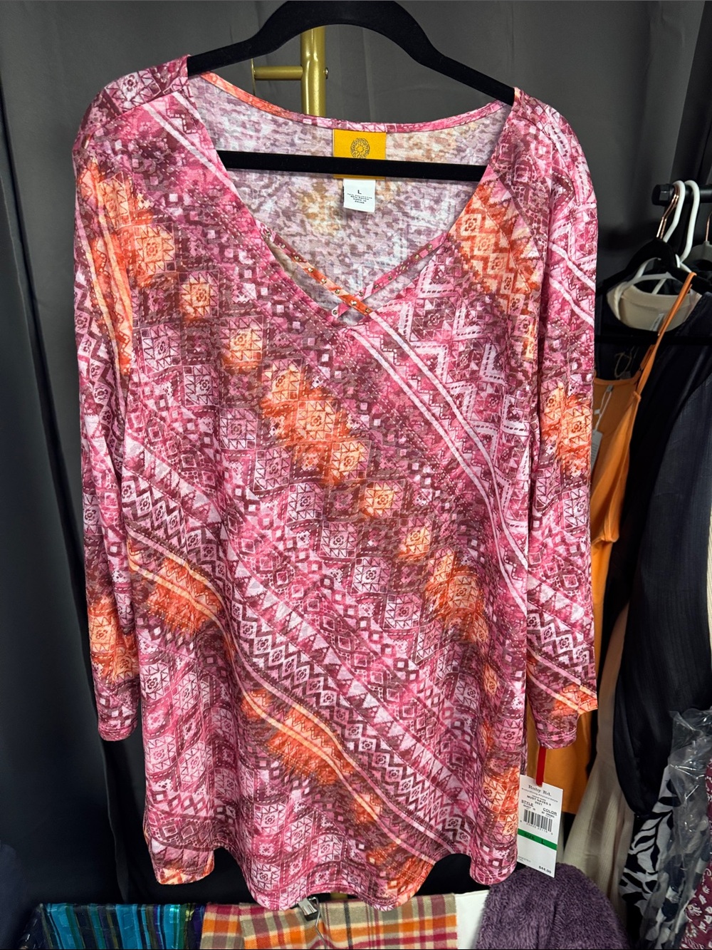 Ruby Rd. Pink Multi-Pattern V-Neck Women’s Top
